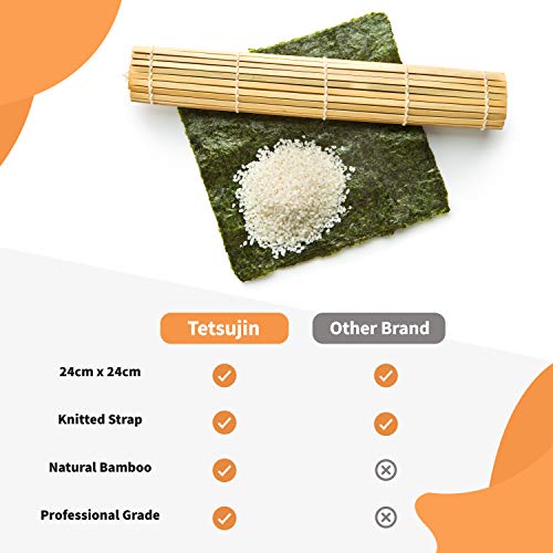 Tetsujin Bamboo Sushi Mat - 9.5\" X 9.5\" Sushi Roller - Chef Grade Bamboo Sushi Rolling Mat - Premium Quality Sushi Mat Roller