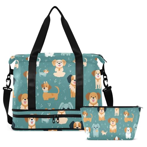 ALAZA Cute Dogs Gym Bag Sports Duffel Bag with Shoes Compartment, Overnight Weekender Travel Tote Bag for Women Men Trip College2