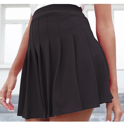 Image of Girstunm Women's Pleated Skirt Mini Skater Basic Skirts High Waist School Girls Uniform Short Cheerleader Skirt