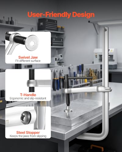 Image of VEVOR Bar Clamps for Woodworking, 4-Pack, 12 inch Opening, 4.72 in Throat Depth, 1200 lbs Load Limit, Sturdy Steel Forging and Casting, with Swivel Jaw and T-Handle, for Wood Working and Metal Working
