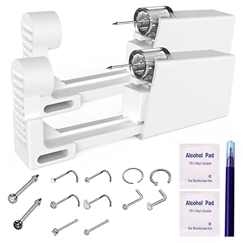 KAIQIKAIXI 2 Pack Nose Piercing Kit,Disposable Safe Sterile Piercing Unit For Self Nose Piercing Gun, Nose Stud Piercing Kit Tool &10 Free Nose Studs (New Generation) Cover