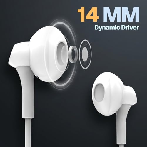 Image of Amkette Trubeats M11 Type C Earphones with Mic, 14mm Dynamic Drivers, 3 Button Control, AI Assistants, Ergonomic Earbuds Compatible with Smartphones, Tabs & Laptops, Type C Headphones,1.2m Cable White