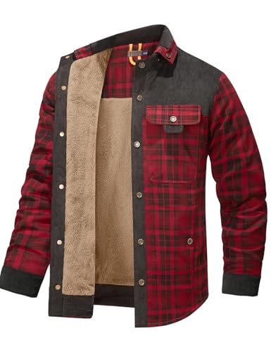 Image of Gihuo Men's Long Sleeve Sherpa Lined Shirts Outdoor Warm Flannel Plaid Jacket Button Down Fleece Coats