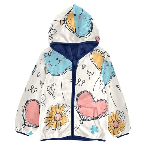 Funny Flowers Clouds Balloons Girls Fleece Jacket Girls Fall Jacket Girls Zip Up Hoodie Girls Sherpa Jacket 2-10T