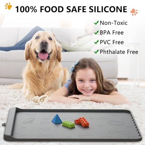 Synvion Hunde Futtermatte Katzen Futtermatte, wasserdichte Haustierfutter Matte für Hunde & Katzen, rutschfest & Mit Hohem Rand, Große 91×61cm Napfunterlage für Futternapf & Wassernapf