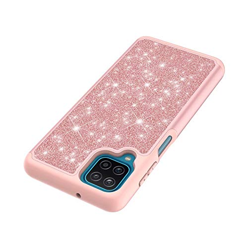 Shinyzone Compatible With Samsung Galaxy A12 5G Case Heavy Duty Drop Protection 2 In 1 Shockproof Tpu Rugged Phone Case,Cute Bling Glitter Rose Gold Back Cover For Woman Girl #TOP4