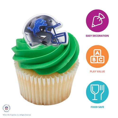 DecoPac NFL Detroit Lions Helmet Rings, 24 Football Cupcake Decorations, Officially Licensed, Football Rings, Food Safe Cake Toppers – 24 Pack - Image 5