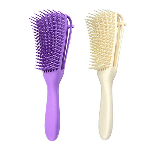 Flexi Detangling Brush 4c Hair Detangler Brush for Curly Hair Wet Thick Kinky Hair, Purple and Beige