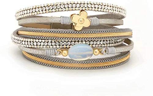 gujiu Charm Bracelets Leather Wrap Bracelet Boho Cuff Bracelets Crystal Bead Bracelet with Magnetic Clasp for Women