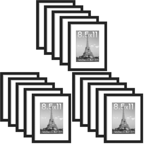 Image of upsimples 8.5x11 Picture Frame Set of 5, Display Pictures 6x8 with Mat or 8.5 by 11 Without, Wall Gallery Photo Frames, Black (Pack of 3)