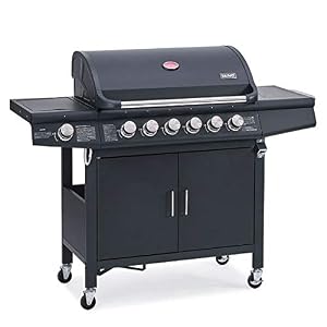 TAINO RED 6+1 gasgrill, 6-branders, grillwagen met zijbrander, thermometer, grillspies-kussen, piëzo-ontsteking en…
