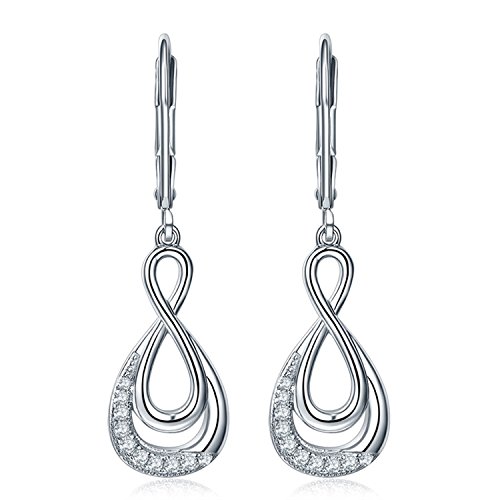 JO WISDOM Damen Hängende Ohrringe Unendlichkeit Infinity Silber 925 mit 3A Zirkonia Kristall Geburtsstein,Schmuck für Frauen