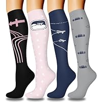 DHSO 4 Pairs Graduated Compression Socks for Women and Men, Compression Stocking for Running Hiking Travel, Black/Pink/Navy, Large-X-Large