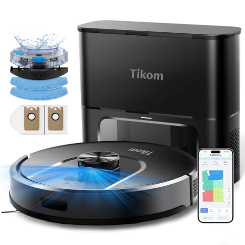 Tikom Robot Vacuum and Mop, 6000Pa Robotic Vacuum Cleaner with Self-Emptying Base, 90 Days Capacity,...