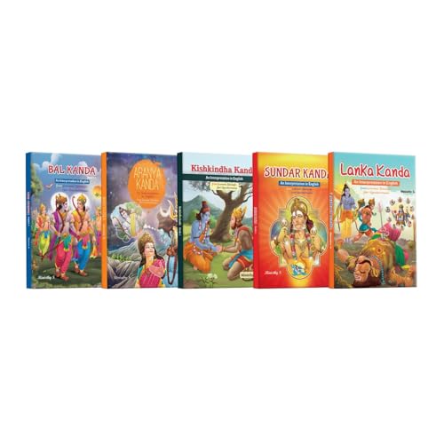 Image of The Valmiki's Ultimate Ramayan Kanda ( रामायण )5 Books Set | Goswami Tulsidas, Ramcharitmanas | Aranya | Kishkindha | Sunderkand | Lanka Kanda | Bal ... & Sanskrit Language | Exclusive Illustrations | Valmiki's Ramayan