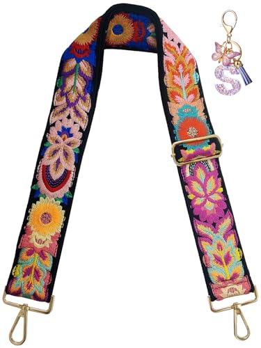Tobeso-Nuoze Embroidery Flower Purse Strap Replacement Crossbody 2 Inch Wide