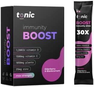 Tonic Immunity Supplement Elderberry & Blackcurrant (x30 Value Pack) - Max Strength Vegan Vitamin C 1500mg, Vitamin D3 & Zinc. Rapid Immune Recovery - All in One Sachet - Antioxidants, Sugar Free