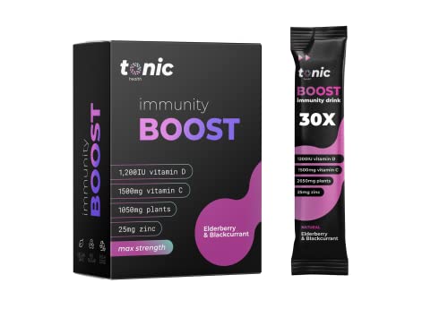 Tonic Immunity Supplement Elderberry & Blackcurrant (X30 Value Pack) - Max Strength Vegan Vitamin C 1500Mg, Vitamin D3 & Zinc. Rapid Immune Recovery - All In One Sachet - Antioxidants, Sugar Free #TOP1