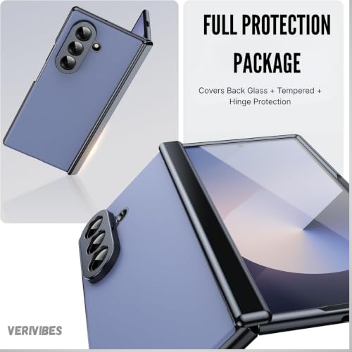 Image of Ultra Hybrid Luxury Leather Case Compatible with Samsung Galaxy Z Fold 6 (2025) 360 Hinge Protection, Slim Shockproof Back Cover, Anti-Scratch Design, Tempered Glass Protection - Blue