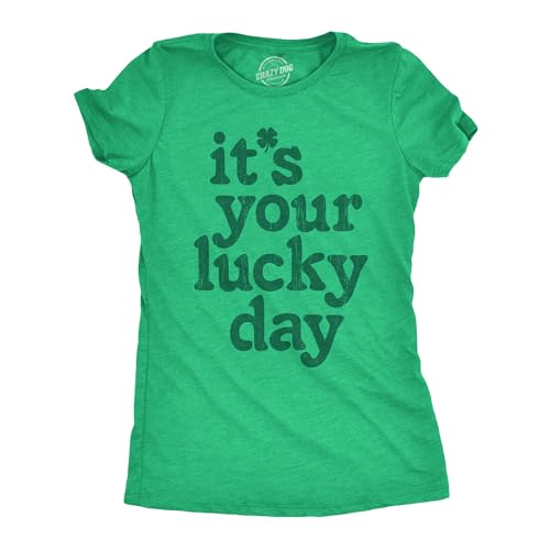 Womens St Patricks Day Shirt – Its Your Lucky Day Shamrock Graphic – Soft Poly Cotton Comfort – Womens Irish Graphic Tee for St Patricks Outfits and March Wear Green S