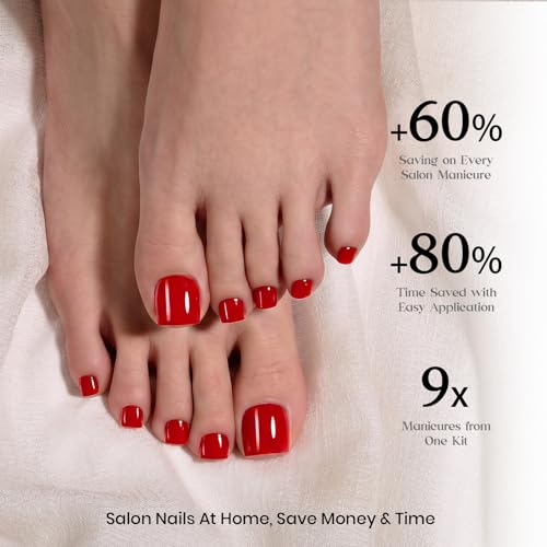 Image of Beetles X Press Red Toenails - Cherry Rouge | Red Short Square Press On Toe Nails | 150 Pcs 15 Sizes Natural Salon Quality Gel Nail Tips For Women