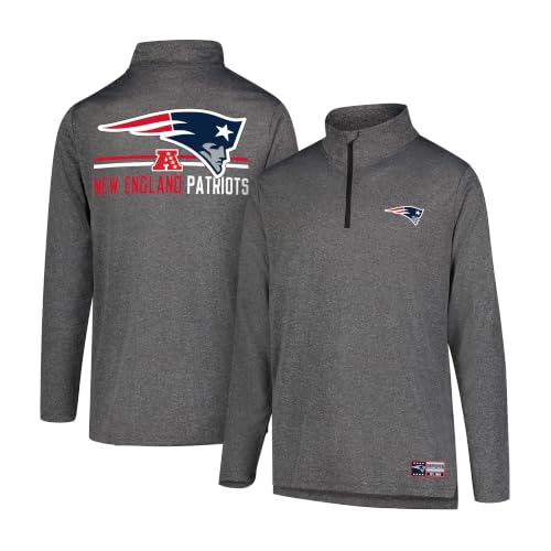Ultra Game NFL Official Adults Super Soft Quarter Zip Long Sleeve T-Shirt - Unisex, New England Patriots, Heather Charcoal, X-Large
