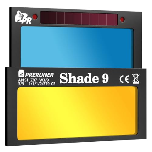 Preruner Core Series Shade 9 Gold Auto Darkening Welding Lens, Gold Coating Cool Blue Puddle View, 2' x 4 1/4' x 0.2', Fits Sugar Scoop & Pancake Welding Hoods