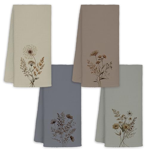 JINYO Vintage Boho Neutral Wildflower Hand Towels for Bathroom Set