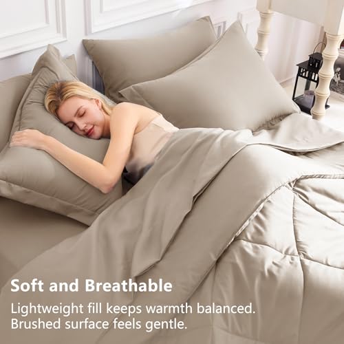 CozyLux King Size Comforter Set Khaki - 7 Pieces Bed in a Bag King, Luxury Soft Bed Set for All Seasons, Bedding Set with Down Alternative Comforter, Sheets, Pillowcases & Shams by CozyLux - Image 3