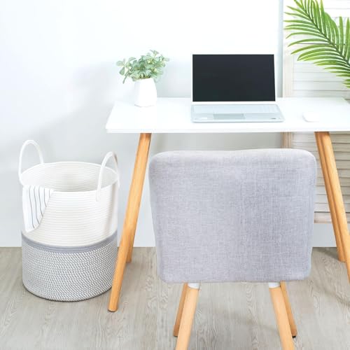 Image of Laundry Basket for Clothes | Cotton Rope Laundry Basket with Handles | Foldable Clothes Storage Basket for Bedroom, Bathroom & Laundry Room | Large Laundry Hamper, 36 x 36 x 46 cm