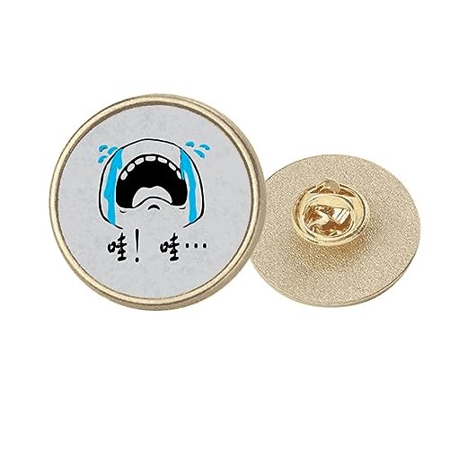 Broche ronde tête de chat noir Cry Aloud en métal doré taille M