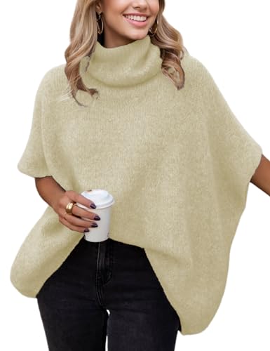 Image of Ynhonra Womens Turtleneck Sweater Oversized Chunky Batwing Sleeve Short Tops | Dolman Pullover