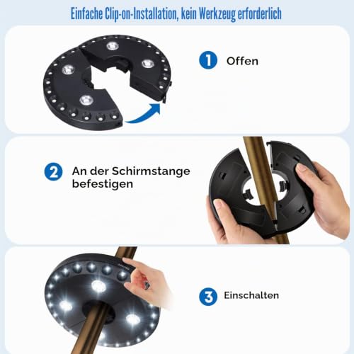 LED Sonnenschirm Beleuchtung Licht Hell Sonnenschirmbeleuchtung mit 3 Modi Batterie betrieben für Garten Party