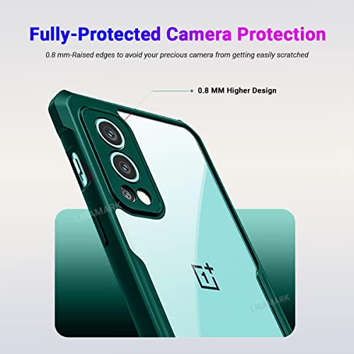 Image of LIRAMARK Transparent Clear Shock Proof Back Cover Case Designed for OnePlus Nord 2 5G (Green)