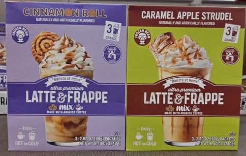 Frozen Bean Latte Frappe Mix Cinnamon Roll & Caramel Apple Strudel 8.4oz 240g (Two Boxes)