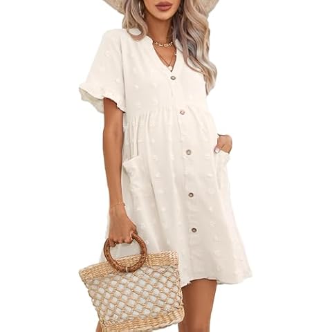 KOJOOIN Maternity Dress with Ruffles and Pockets Cover