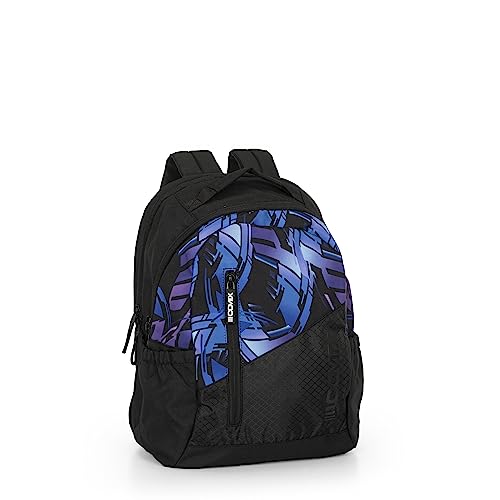 Comix Tween - Zaino Urban Scuola Media, Superiore E Elementare Con Tasca Posteriore Per Laptop E Tablet, E Spallacci Regolabili, Vano Frontale A Zip E Tasche Laterali, Nero/Blu, 30X41Hx19