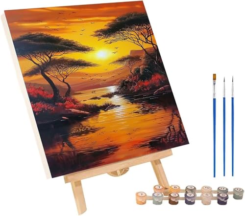 日没 数字油絵 DIY Paint by Numbers for Adults 風景 数字塗り絵 キット 大人用 初心者向け、 ペイントバイナンバー 大人のクラフト Paint by Numbers ホームウォールデコレーション用 誕生日プレゼント女性 9