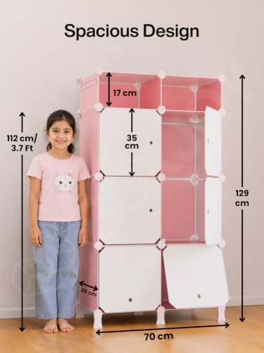 Image of BOXJOY Plastic Kids Wardrobe with 6 Doors, Sticker Sheet & 5 Hook Holder