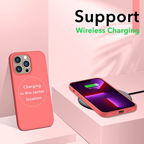 ORNARTO Compatible with iPhone 13 Pro Case 6.1, Slim Liquid Silicone 3 Layers Full Covered Soft Gel Rubber Case Cover 6.1 inch-Pink Pomelo by ORNARTO - Image 5