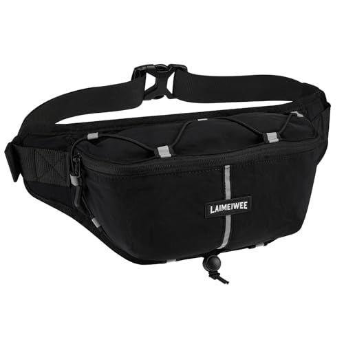 LAIMEIWEE Fanny Pack for Women Men, Water-Resistant Travel Waist Pack with RFID Blocking, Wide Opening Crossbody Belt Bag for Phone, Passport, Small Hip Pack for Running, Hiking, Workout（Black）