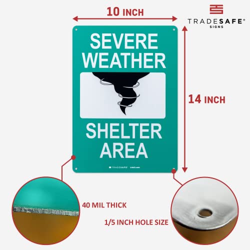 TRADESAFE Severe Weather Shelter Area Sign - Storm Shelter Sign, Quick Install, Light Reflective, UV-Resistant, Waterproof, 10” X 14” Aluminum Safety Signs for Business