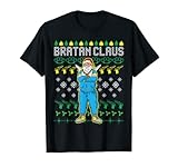 Der witzige Bratan Claus Ugly Christmas Sweater zeigt einen russischen Santa Claus mit retro 90er Trainingsanzug und Dollar-Kette. Mach Putin stolz und trag das Gangsta Wrapper Outfit beim Geschenke einpacken und Deko Schmücken unterm Weihnachtsbaum.