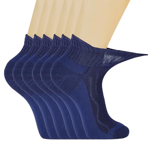 Image of +MD Bamboo Viscose Ankle Diabetic Socks for Men & Women, 6 Pairs, Soft Cushioned, Non-Binding Loose Top, Extra Wide