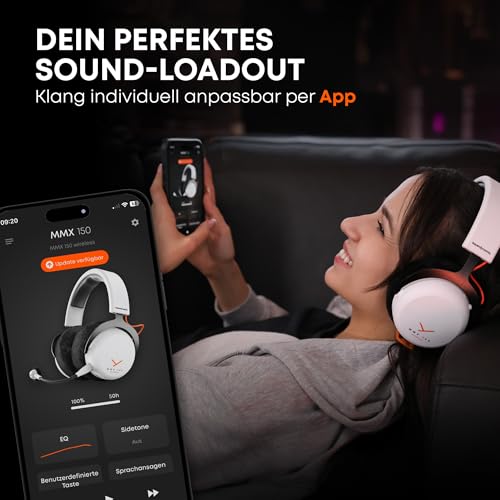beyerdynamic MMX 150 Wireless - Kabelloses Gaming-Headset mit Klangpersonalisierung App, Velours-Ohrpolster, Akkulaufzeit von 50 Stunden in Schwarz