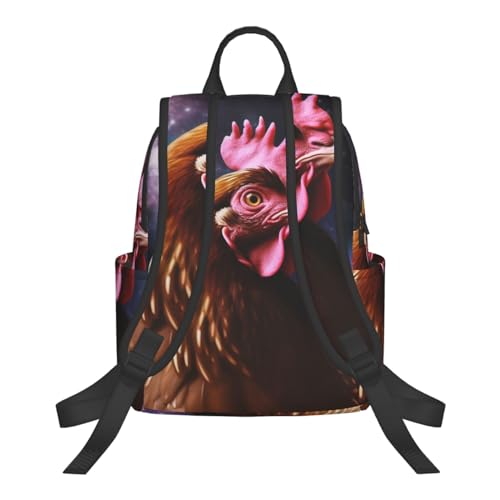 Sac à dos grande capacité imprimé poule galaxie léger noir multi-usage - 3