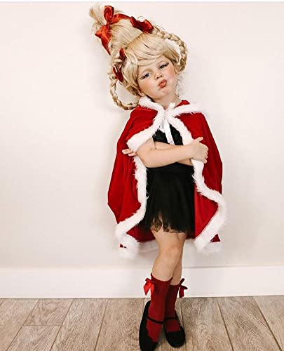 Toddler Baby Girl Christmas Red Cloak Mrs Claus Santa Velvet Hooded Poncho Cape Kids Xmas Costume Outfit (Red Cloak,1-2T) #TOP1
