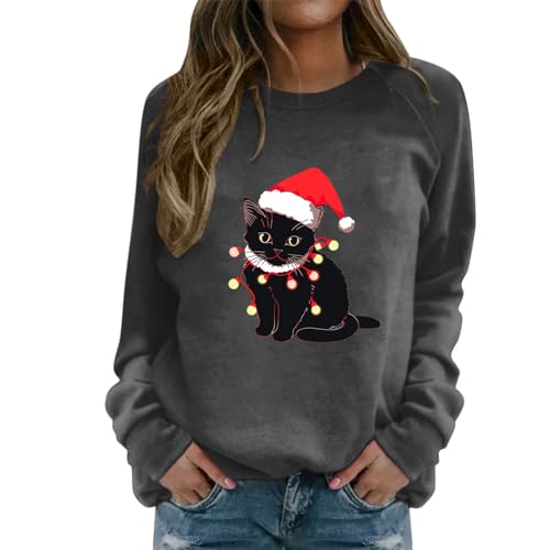Sweat-shirt de Noël pour femmes idéal pour vos soirées cocooning chat gris
