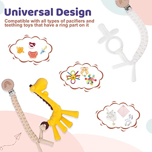 Symbolife Pacifier Clip For Boys Girls Pacifier Holder Leash Boho Rainbow Wooden Clips Handmade Braided Cotton Unisex Baby Shower Birthday Gift Christmas Gift #TOP5