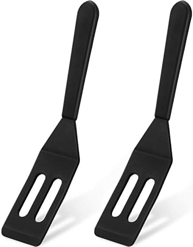 Mini Brownie Serving Spatula Flexible Nonstick Silicone Serve Turner Heat-Resistant Cookie Spatula Slotted Spatula for Flip Egg in Small Frying Pan Cookie Batter Lemon Square (Black, 2)